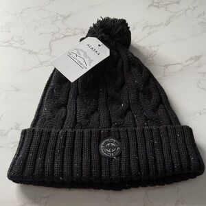 Black Cable Knit Beanie with Pom